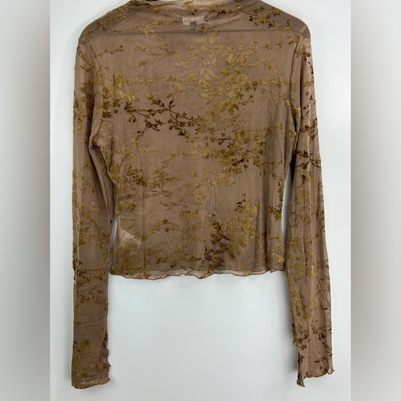 161B. Floral Mesh Long Sleeve Top - Mocha - Picture 4 of 6